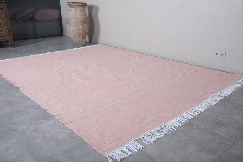 Moroccan Rug - 7.9 X 10.3 Feet | Soft Pink Minimalist Design - Flat woven rugs