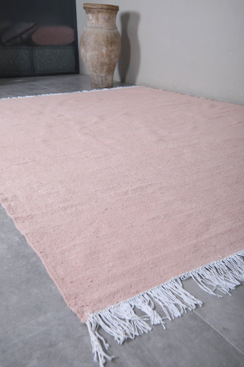 Moroccan Rug - 7.9 X 10.3 Feet | Soft Pink Minimalist Design - Flat woven rugs