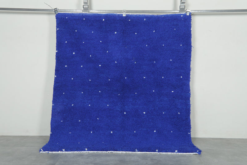 Minimalist blue Moroccan beni ourain rug with white dots -  5.1 ft x 6 ft