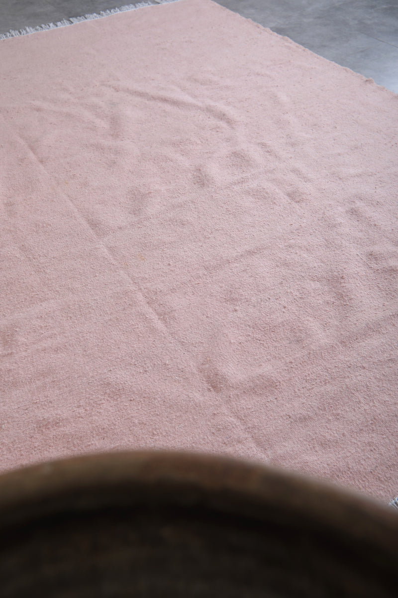 Moroccan Rug - 7.9 X 10.3 Feet | Soft Pink Minimalist Design - Flat woven rugs