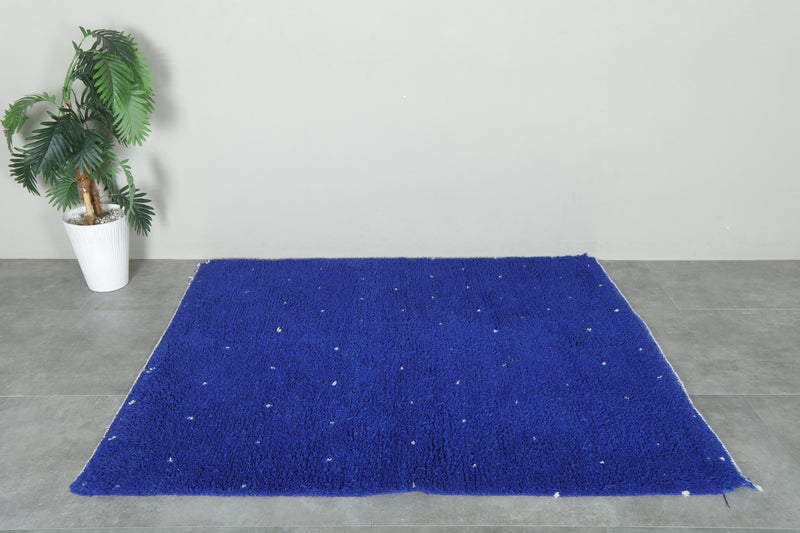 Minimalist blue Moroccan beni ourain rug with white dots -  5.1 ft x 6 ft