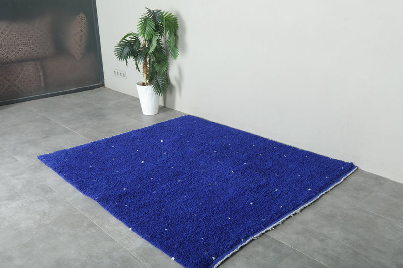 Minimalist blue Moroccan beni ourain rug with white dots -  5.1 ft x 6 ft