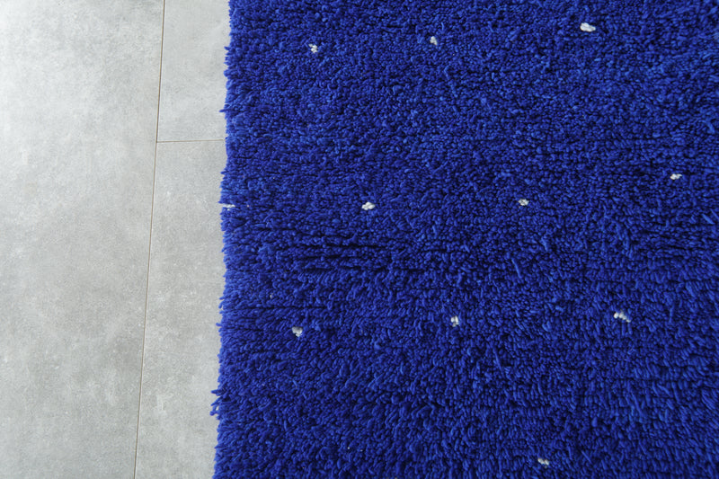 Minimalist blue Moroccan beni ourain rug with white dots -  5.1 ft x 6 ft