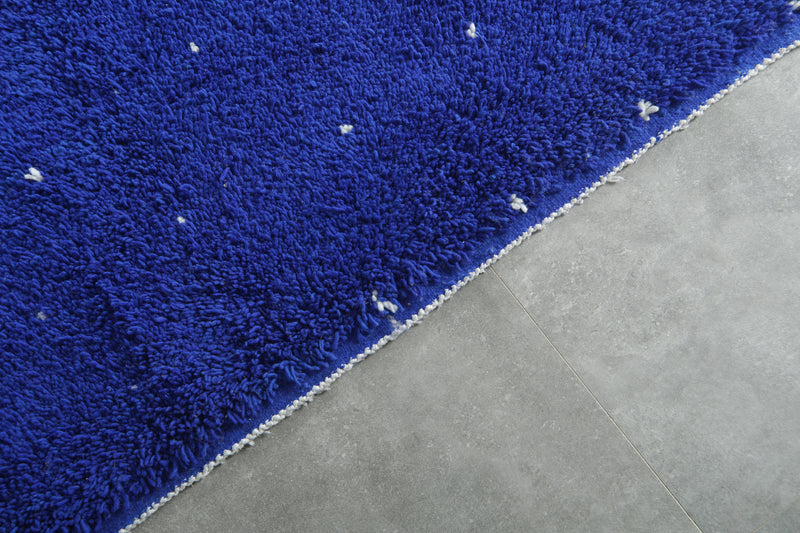 Minimalist blue Moroccan beni ourain rug with white dots -  5.1 ft x 6 ft