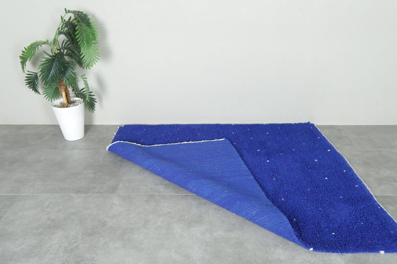 Minimalist blue Moroccan beni ourain rug with white dots -  5.1 ft x 6 ft