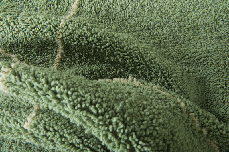 Green handwoven Moroccan beni ourain rug with white diamond lattice - 8.3 ft x 10 ft