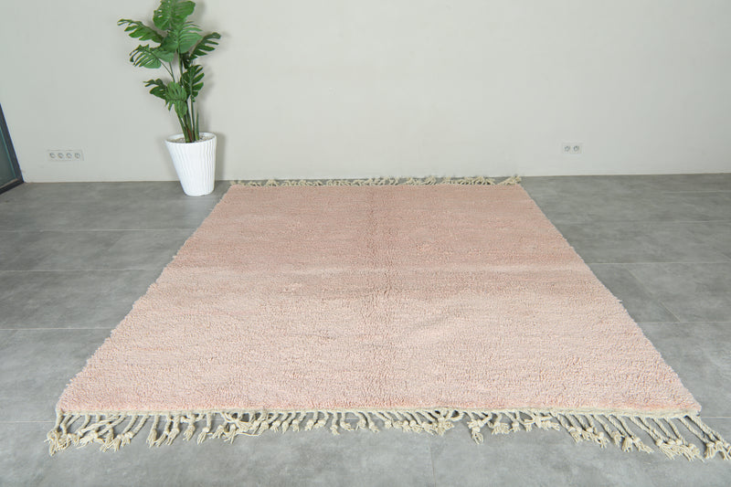 Minimalist pink Moroccan beni ourain rug - Handmade wool carpet - 7.6 ft x 8.5 ft
