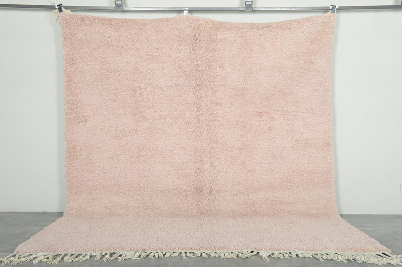 Minimalist pink Moroccan beni ourain rug - Handmade wool carpet - 7.6 ft x 8.5 ft