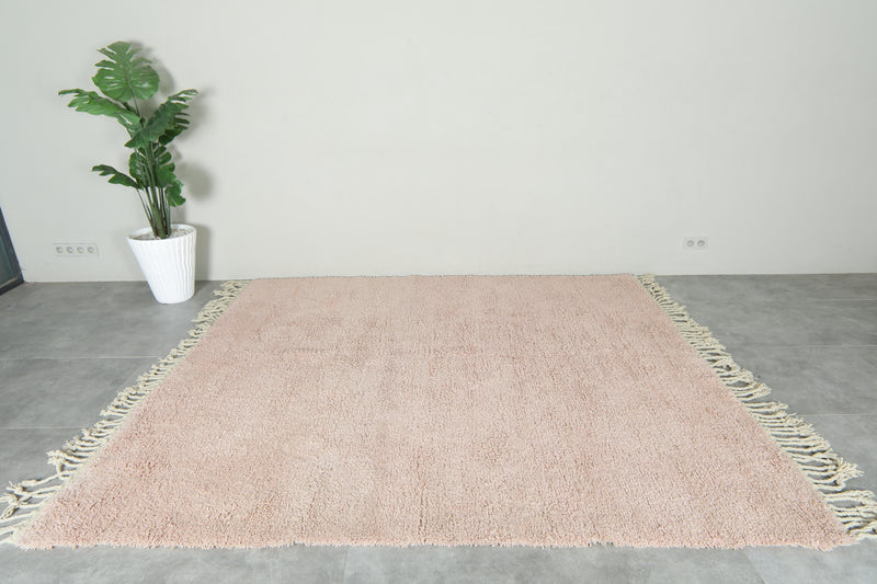 Minimalist pink Moroccan beni ourain rug - Handmade wool carpet - 7.6 ft x 8.5 ft