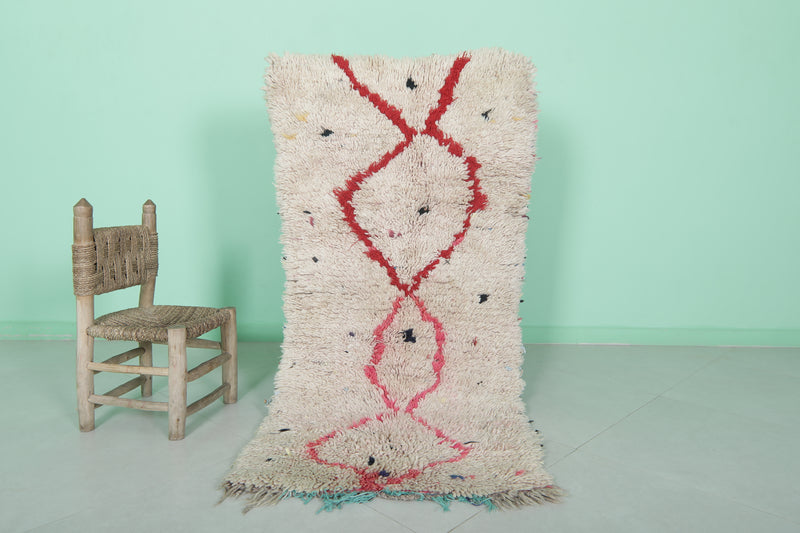 Elegant Moroccan Rug - 2.4 X 5.1 Feet | Red Diamond Berber Design - Boucherouite Rugs