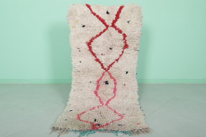 Elegant Moroccan Rug - 2.4 X 5.1 Feet | Red Diamond Berber Design - Boucherouite Rugs