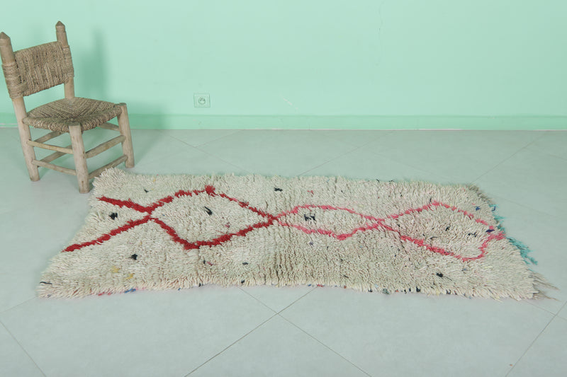 Elegant Moroccan Rug - 2.4 X 5.1 Feet | Red Diamond Berber Design - Boucherouite Rugs