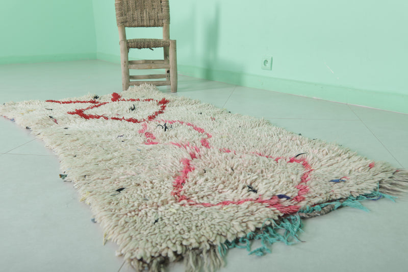 Elegant Moroccan Rug - 2.4 X 5.1 Feet | Red Diamond Berber Design - Boucherouite Rugs