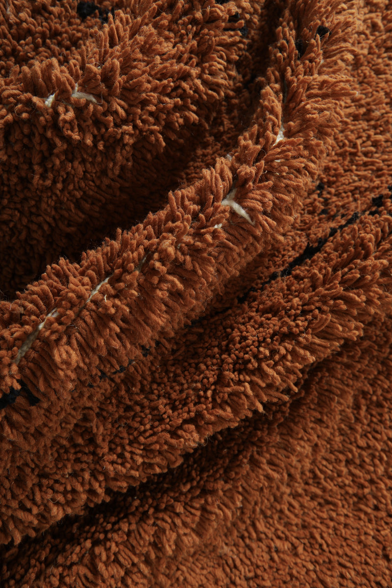 Handwoven Moroccan beni ourain rug – Rich brown wool with black diamond pattern - 7.8 ft x 10.3 ft