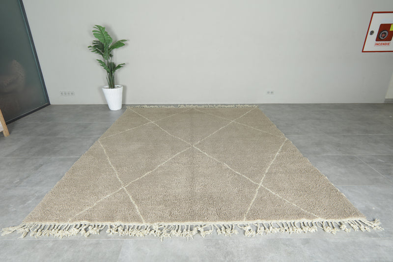 Moroccan beni ourain rug - Beige wool with white diamond lattice - 8.5 ft x 10 ft