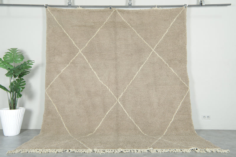 Moroccan beni ourain rug - Beige wool with white diamond lattice - 8.5 ft x 10 ft