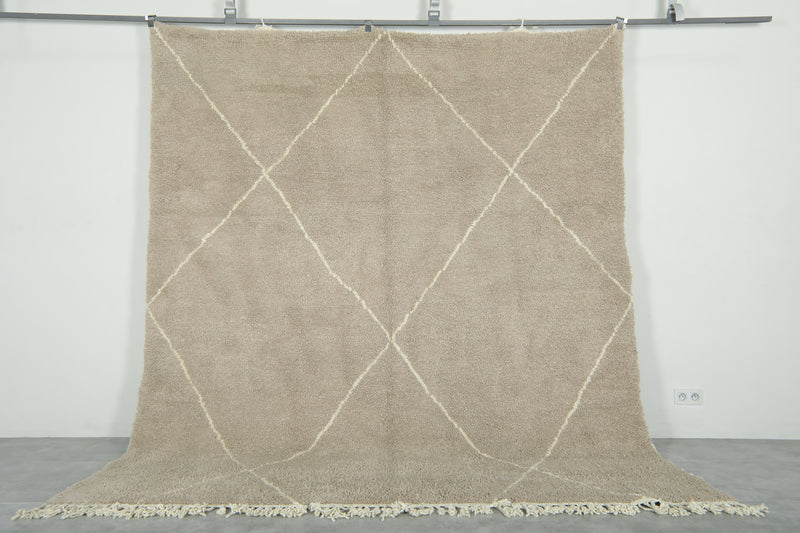 Moroccan beni ourain rug - Beige wool with white diamond lattice - 8.5 ft x 10 ft