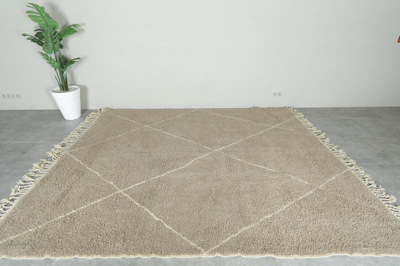 Moroccan beni ourain rug - Beige wool with white diamond lattice - 8.5 ft x 10 ft