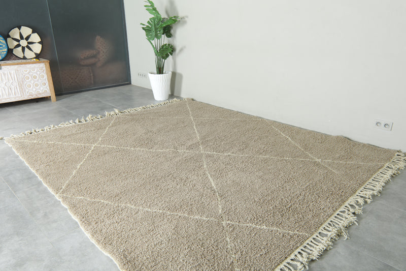Moroccan beni ourain rug - Beige wool with white diamond lattice - 8.5 ft x 10 ft