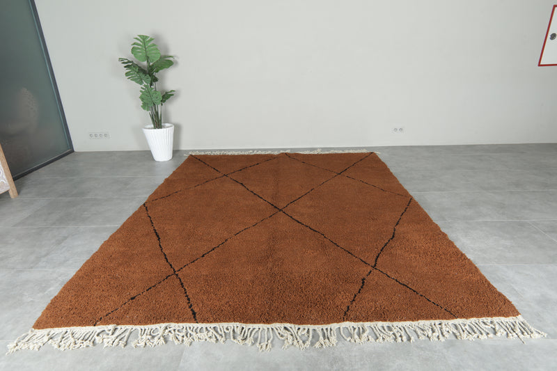 Moroccan beni ourain rug - Brown wool with black diamond pattern - 8.2 ft x 10 ft