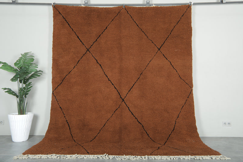 Moroccan beni ourain rug - Brown wool with black diamond pattern - 8.2 ft x 10 ft