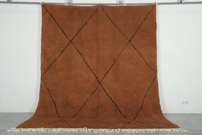 Moroccan beni ourain rug - Brown wool with black diamond pattern - 8.2 ft x 10 ft
