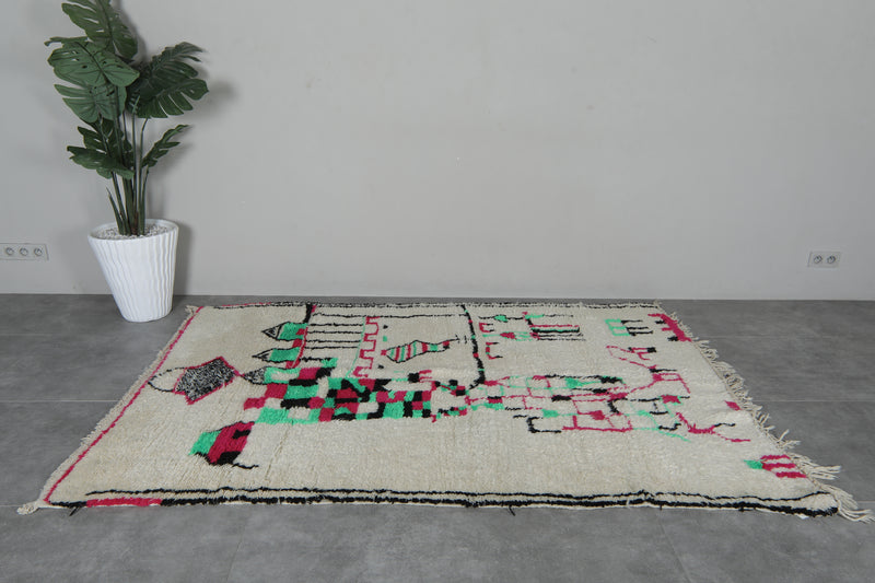 Hand-Knotted Moroccan Berber Rug 5.2x7.8 ft - Traditional Tribal Wool Rug - 