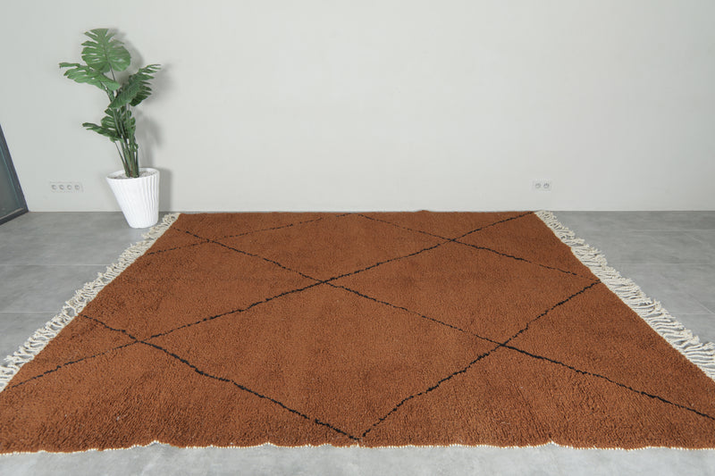 Moroccan beni ourain rug - Brown wool with black diamond pattern - 8.2 ft x 10 ft