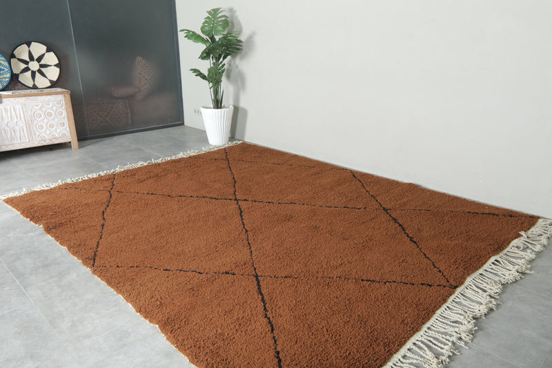 Moroccan beni ourain rug - Brown wool with black diamond pattern - 8.2 ft x 10 ft