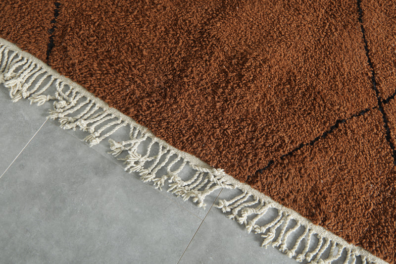 Moroccan beni ourain rug - Brown wool with black diamond pattern - 8.2 ft x 10 ft