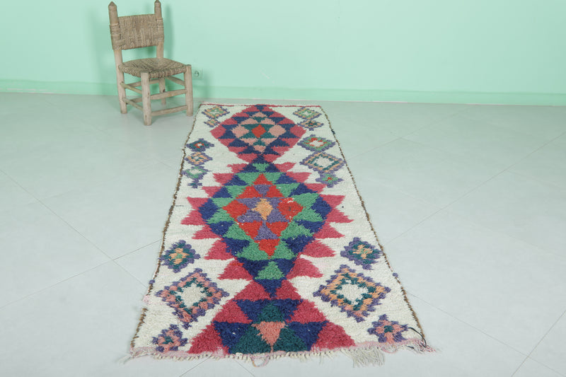 Geometric Moroccan Berber Rug - 2.6 X 7.4 Feet - Boucherouite Rugs
