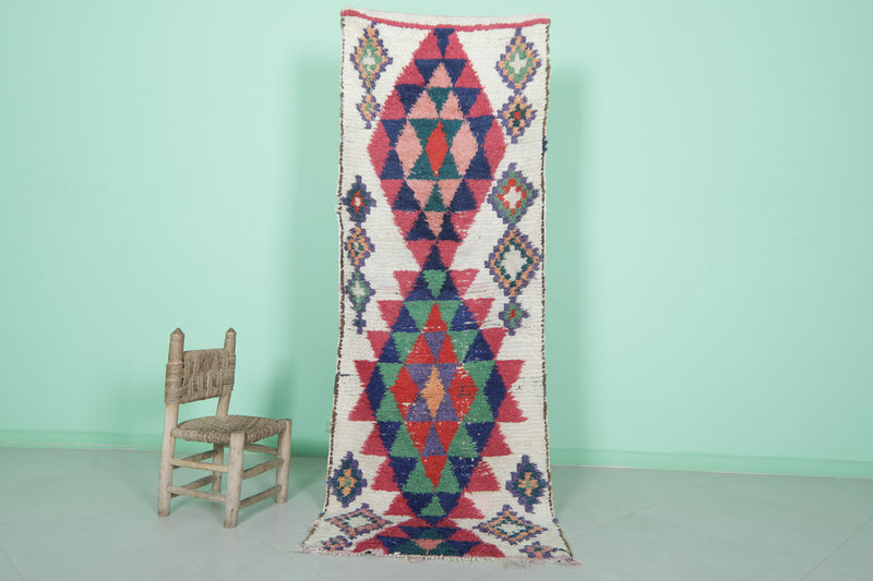 Geometric Moroccan Berber Rug - 2.6 X 7.4 Feet - Boucherouite Rugs