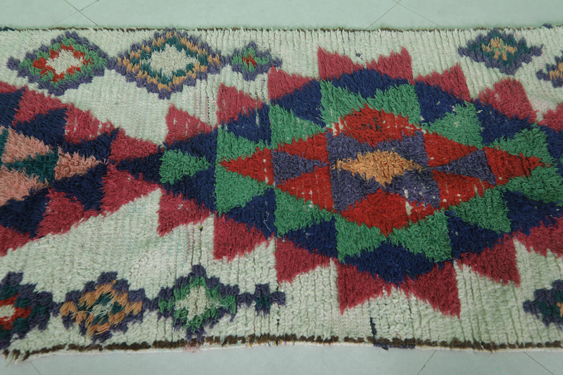 Geometric Moroccan Berber Rug - 2.6 X 7.4 Feet - Boucherouite Rugs