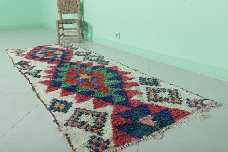 Geometric Moroccan Berber Rug - 2.6 X 7.4 Feet - Boucherouite Rugs