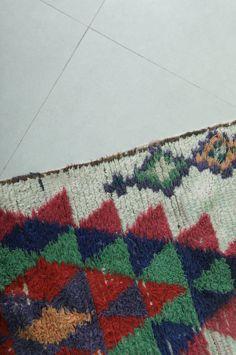Geometric Moroccan Berber Rug - 2.6 X 7.4 Feet - Boucherouite Rugs