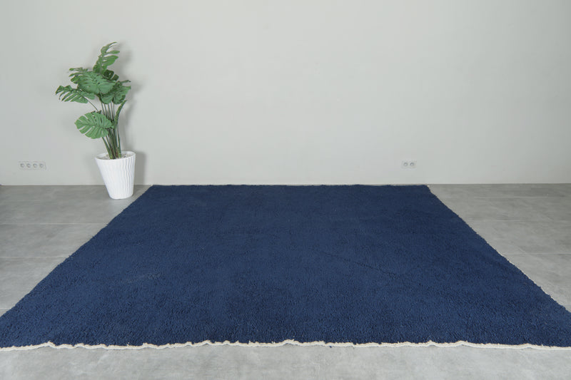 Navy Moroccan beni ourain rug - Handmade wool carpet - 8.3 ft x 10 ft