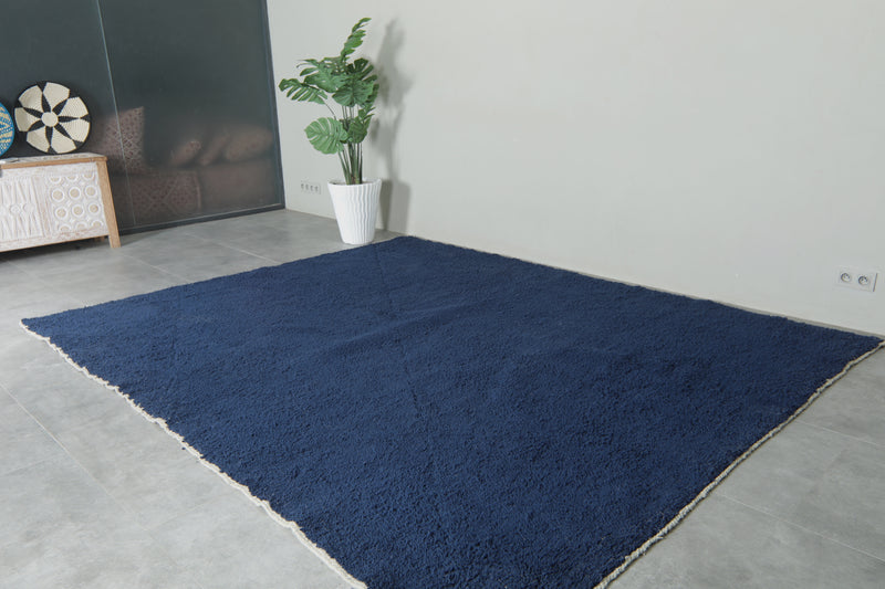 Navy Moroccan beni ourain rug - Handmade wool carpet - 8.3 ft x 10 ft