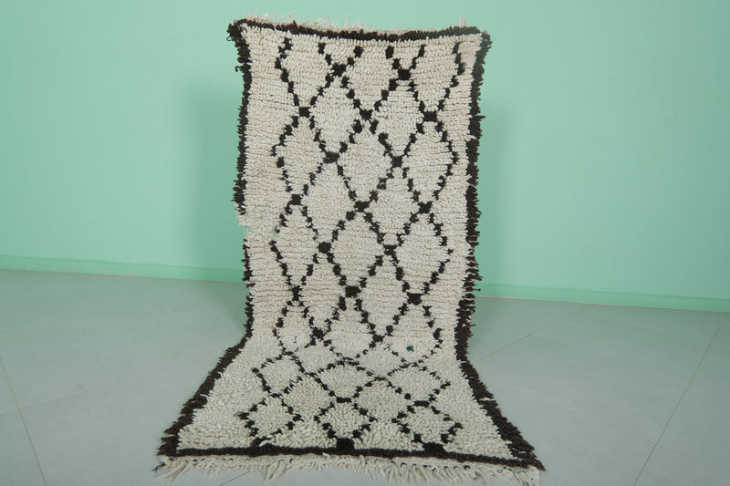 Handwoven Moroccan Rug - 2.9 X 6.2 Feet | Berber Wool Carpet - Boucherouite Rugs