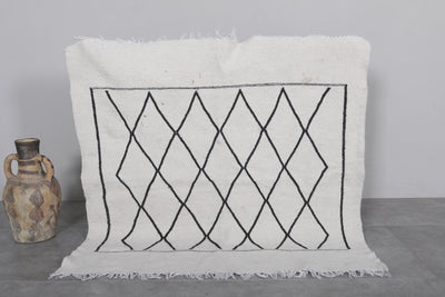 Moroccan Rug with Geometric Diamond Pattern - 3.9 x 4 ft - Handwoven Kilim