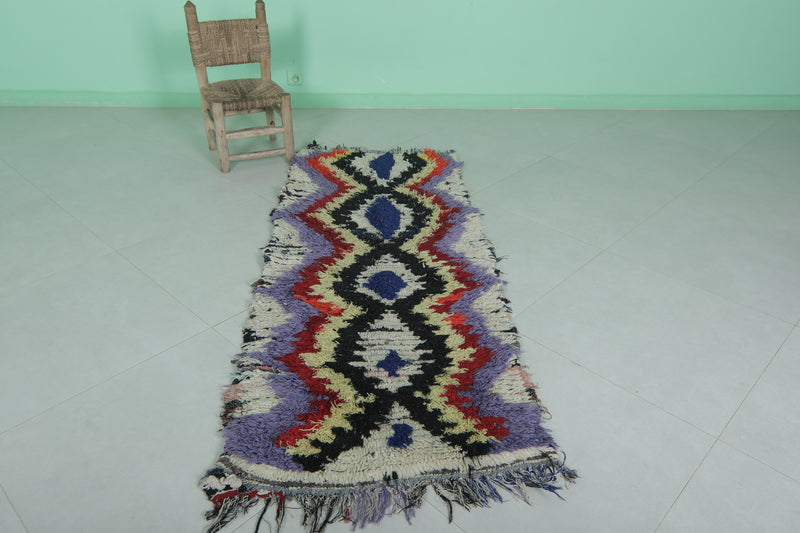Moroccan Berber Rug - 2.4 x 6 ft Bold Tribal Pattern - Boucherouite Rugs