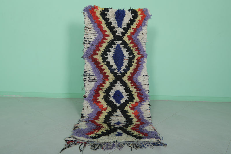 Moroccan Berber Rug - 2.4 x 6 ft Bold Tribal Pattern - Boucherouite Rugs