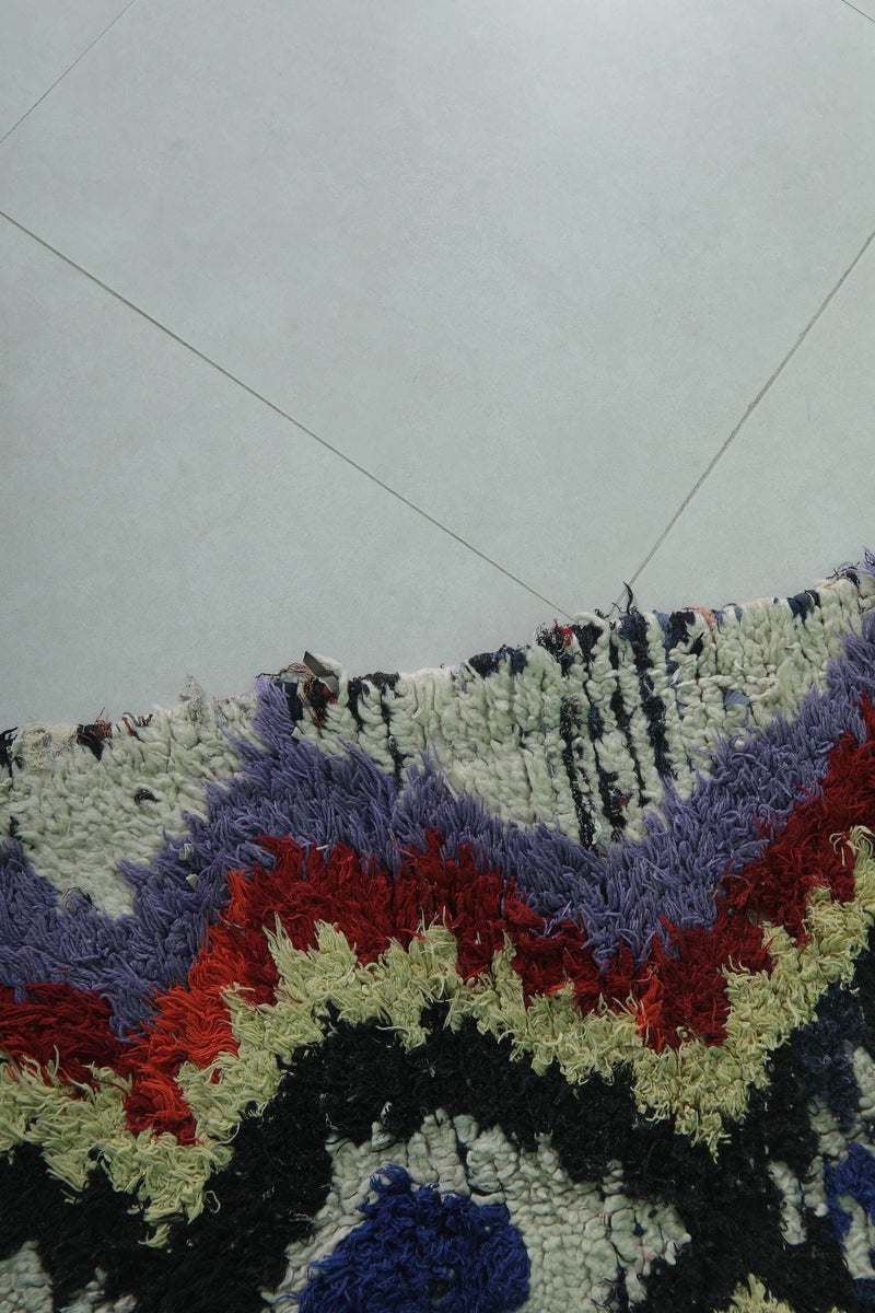 Moroccan Berber Rug - 2.4 x 6 ft Bold Tribal Pattern - Boucherouite Rugs