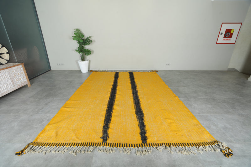 Yellow & black Moroccan flatwoven rug - 7.8 ft x 10.8 ft