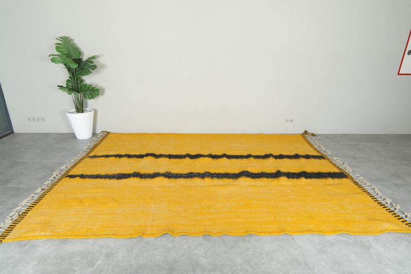 Yellow & black Moroccan flatwoven rug - 7.8 ft x 10.8 ft