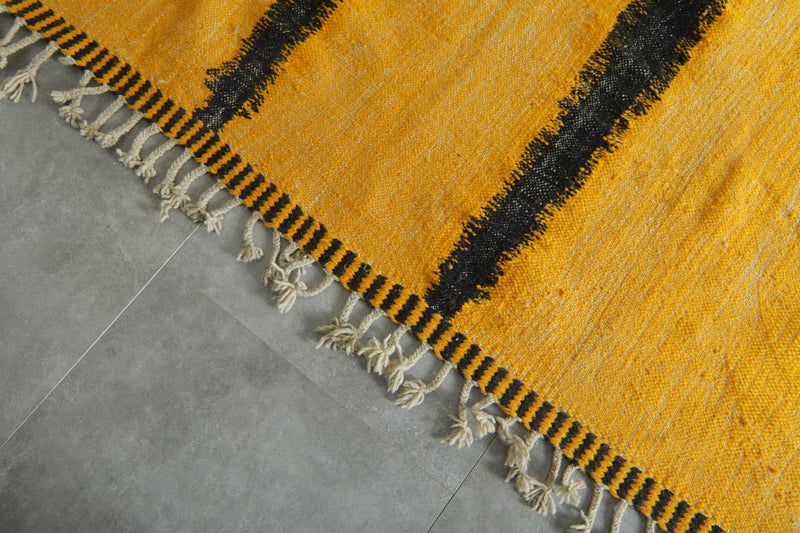 Yellow & black Moroccan flatwoven rug - 7.8 ft x 10.8 ft