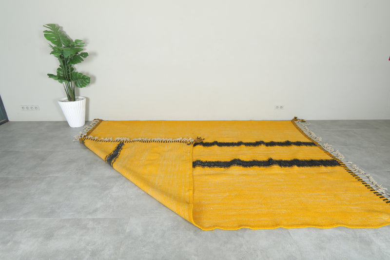 Yellow & black Moroccan flatwoven rug - 7.8 ft x 10.8 ft