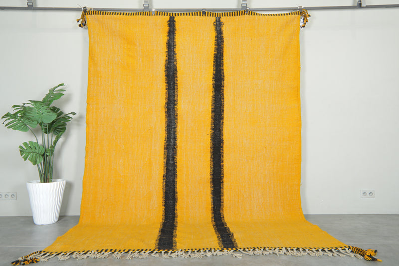 Yellow & black Moroccan flatwoven rug - 7.8 ft x 10.8 ft