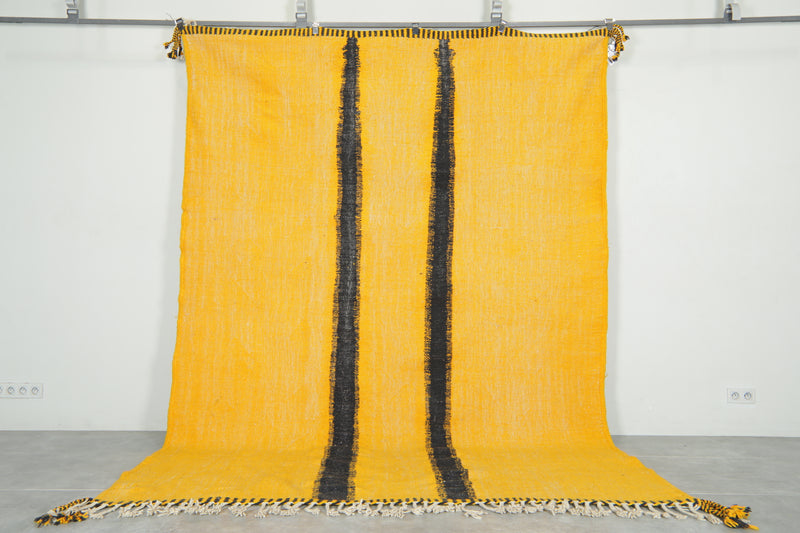 Yellow & black Moroccan flatwoven rug - 7.8 ft x 10.8 ft