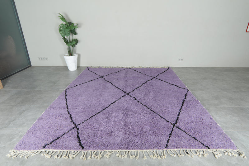 Purple Moroccan beni ourain rug with black diamond pattern - 8.4 ft x 10.1 ft