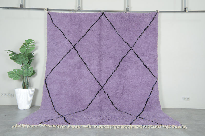 Purple Moroccan beni ourain rug with black diamond pattern - 8.4 ft x 10.1 ft